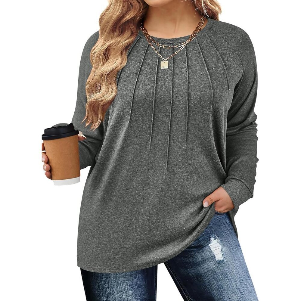 Women's Plus Size Long Sleeve Fall Blouse Casual Dressy Tunic Grey 4X - Picture 1 of 5